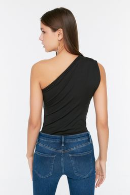 Siyah Asimetrik Yakal? Alttan C?tc?tl? Esnek Orme Body TWOSS22BD00014