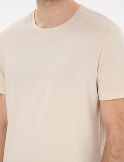Bej %100 Pamuk Slim Fit Bisiklet Yaka Basic Ti__rt - Pierre cardin фото 7