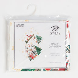 Набор новогодних салфеток Этель Новогодняя ярмарка, 40х40см 4 шт, хлопок, саржа  фото 9
