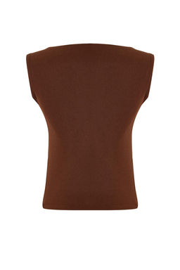 Kahverengi Fitted/Vucuda Oturan Kruvaze Kolsuz Buzgulu Scuba Krep Orme Bluz TWOSS26BZ00063 - Trendyolmilla фото 7