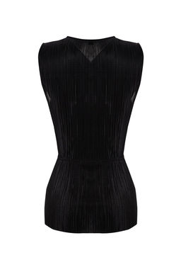 Trendyolmilla Siyah Premium Piliseli V Yaka Regular Kal?p Orme Bluz TWOSS23BZ00965