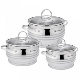 Zeidan Набор кастрюль из нержавеющей стали 3 штуки: 2л д16см, 3,0л д18см, 4,0л д20см, стеклянные крышки, 3-х слойное капсулированное дно, внутренняя - матовая полировка, снаружи - комбинированная полировка, подарочная коробка (Китай) Подходит для