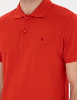 K_rm_z_ Slim Fit %100 Pamuk Polo Yaka Basic Ti__rt