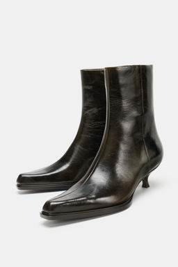 LEATHER KITTEN HEEL ANKLE BOOTS - Zara фото 3