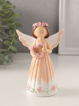 Фигурка полистоун Девушка-ангел в персиковом платье, с венком-сердце, 8?4.5?12 см