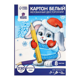 Цена за 2 шт. Картон белый А4, 8 листов двусторонний, мелованный, блок 230 г/м², EXTRA белизна, в папке, Calligrata TOP