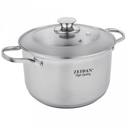 "Zeidan" "Oslo" Кастрюля из нержавеющей стали 6,6л, д24см, 5-и степовое капсулированное дно, стеклянная крышка с матовой тонировкой, внутренняя - зеркальная полировка, снаружи - матовая полировка, подарочная упаковка (Китай) Подходит для всех видов п