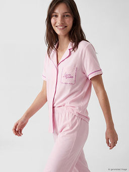 G?mlek Yaka %100 Pamuklu Kad?n Pijama Tak?m?