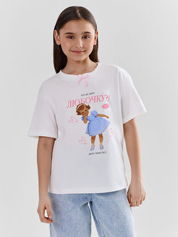 Футболка для девочек белая с принтом