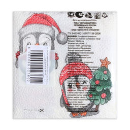 Цена за 4 шт. Салфетки новогодние бумажные Пингвины 1 слой, 24?24 см, 50 шт.