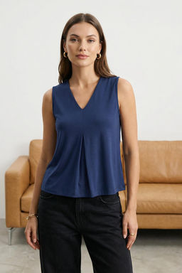 Lacivert More Sustainable Modal Ak?skan Kumasl? Regular Kal?p Pilili Orme Bluz TWOSS25BZ00401