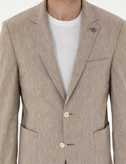 A__k Kahverengi Ex. Slim Fit Keten Kar___ml_ Ceket