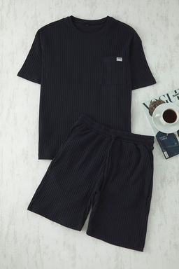 TRENDYOL MAN Lacivert Oversize Fit Fitilli Orme Sortlu Pijama Tak?m? TMNSS25PT00030 - Trendyolmilla фото 4