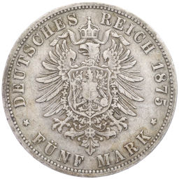 Монета 5 марок 1875 года В Германия (Пруссия)