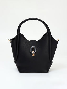 Сумка женская тоут на клапане, с косметичкой, 17×11×22 см, однотонная, чёрная