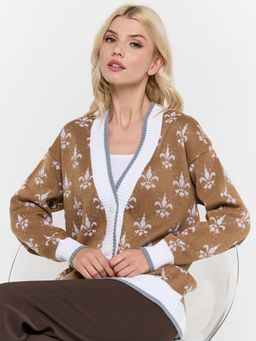 Кардиган женский 7232-14100. 5300616/501/0174/501 карамельный кофе/белый/стальной/белый