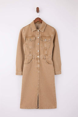 Bej Gomlek Yaka Maxi Denim Elbise TWOSS26EL00039