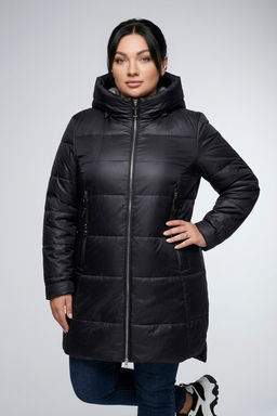 Весеннее пальто с капюшоном больших размеров