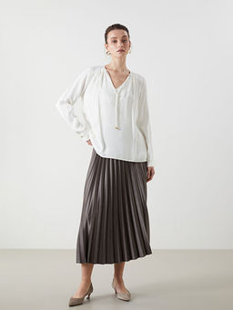 Beli Lastikli ?ifon Kad?n Pileli Etek