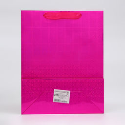 Цена за 12 шт. Пакет подарочный, фольгированный, упаковка, с окном «Сердце», «Розовый», S M 32×25.5×11 см