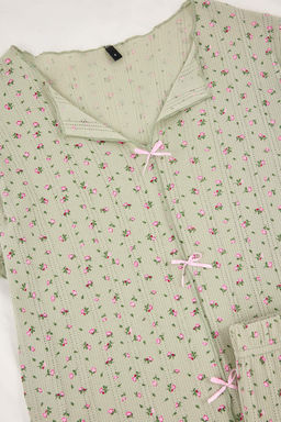 Yesil %100 Pamuklu Cicekli Kurdele/Fiyonklu Fitilli/Pointel Orme Pijama Tak?m? THMSS26PT00010 - Trendyolmilla фото 7