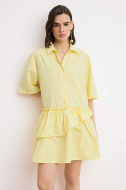 Ac?k Sar? Etek Detayl? Dokuma Gomlek Elbise TWOSS26EL00442