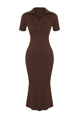 TRENDYOLMILLA Lacivert Maxi Triko Polo Yaka Elbise TWOSS24EL00282 фото 31