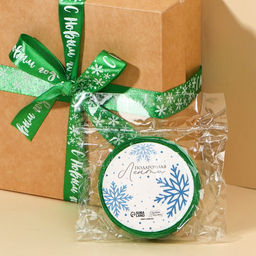 Цена за 3 шт. Лента атласная С Новым годом!, зеленая, 2 см ? 5 м