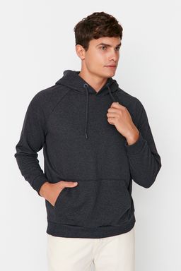 Antrasit Melanj Regular/Normal Kesim Kapusonlu Ici Polar/S?cak Tutan Sweatshirt TMNAW23SW00194