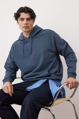 Indigo Oversize/Genis Kesim Kapusonlu Ici Polar/S?cak Tutan Sweatshirt TMNAW23SW00195