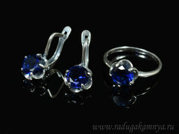 Кольцо серьги с цирконом искусственным, цв.синий размер 19
