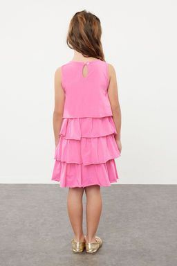 Pembe K?z Cocuk F?rf?rl? Pamuklu Kolsuz Bisiklet Yaka Bayraml?k Orme Elbise TKDSS24EL00001 - Trendyolmilla фото 2