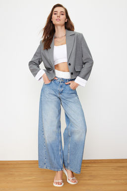 TRENDYOLMILLA Antrasit Kolu Manset Detayl? Dokuma Blazer Ceket TWOSS24BC00015  фото 3