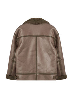 Vizon Regular Kal?p Yakas? Kemer Detayl? Peluslu Suet Biker Ceket Mont TWOAW25MO00011 - Trendyolmilla фото 7