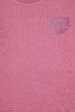 K_z _ocuk Pembe Simli Bask_ Detayl_ Bisiklet Yaka Basic Sweatshirt Sepette S_rpriz _ndirim - U.s. polo assn фото 3