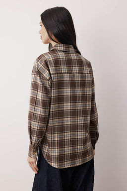 Kahverengi-Cok Renkli Ekose Gold Dugme Detayl? Oversize Gomlek TWOAW26GO00129 - Trendyolmilla фото 4