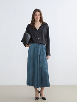 Beli Lastikli Saten Pileli Etek