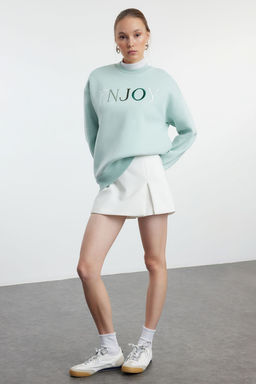TRENDYOLMILLA Mint Slogan Nak?s Detayl? Regular/Normal Kal?p Bisiklet Yaka Orme Sweatshirt TWOAW25SW00127 фото 2