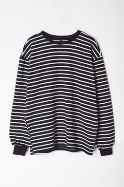 TRENDYOL MAN Siyah-Beyaz Oversize/Genis Kesim Yumusak Dokulu Cizgili Sweatshirt TMNAW25SW00169 - Trendyolmilla фото 2