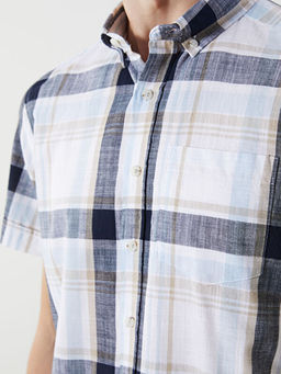 Regular Fit K?sa Kollu Ekose Poplin Erkek G?mlek