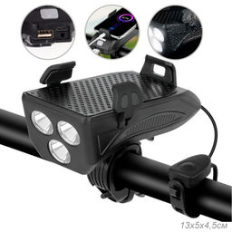 Фонарь передний COMIRON HOLDER ABS, IPX5; 3*T6 LED, 400lm 4800mAh USB индикатор заряда POWER BANK сигнал 130Дб крепление смартфона чёрный /уп 20/80/ - Галеонтрейд фото 13