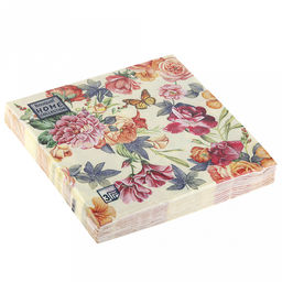 Салфетки бумажные Bouquet Home Collection Classic 33х33см, 3-х слойные, 20 штук в упаковке, 100% целлюлоза, Красивые цветы. Кремовый фон (Россия)