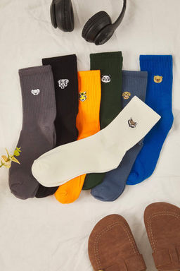 Cok Renkli Unisex 7li Paket Kolej/Orta/Tenis Boy Hayvan Nak?sl? Corap TMNSS25CO00007