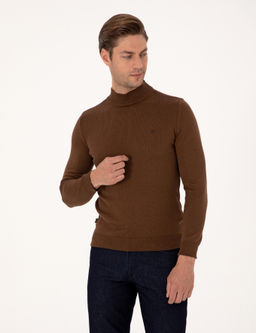 Koyu Kahverengi Slim Fit Yar_m Bal_k__ Yaka Basic Triko Kazak - Pierre cardin фото 3