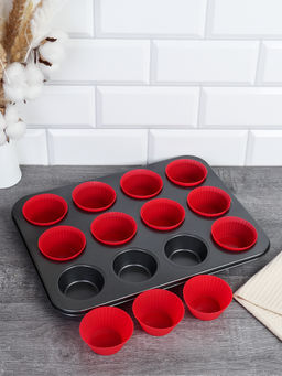 Набор для выпечки кексов и капкейков 12 ячеек 36х26 + Форма силиконовая для кексов 12 штук / RSD-50/GF-743 Красный - Галеонтрейд фото 4