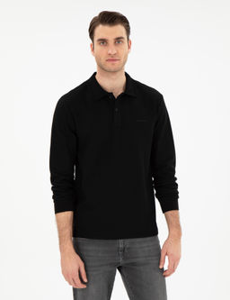 Siyah Slim Fit K_vr_lmaz Yaka Sweatshirt