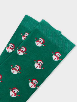 Цена за 5 пар! Носки мужские зеленые с узором "Снеговички"