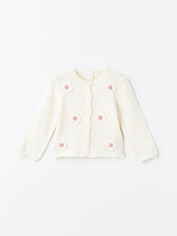 Bisiklet Yaka ?i?ek Nak??l? K?z ?ocuk Triko H?rka