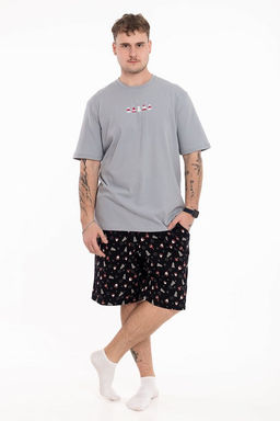 Пижама футболка и шорты М125115Псч серый/черный