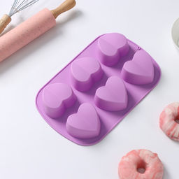 Форма для выпечки Доляна Сердце напополам, силикон, 25.8?17?3.2 см, 6 ячеек (7?6.5?3 см), розовая